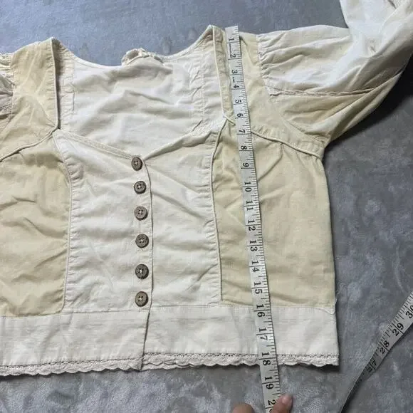 Anthropologie Let Me Be Cream Puff Sleeve Sweetheart Crop Top Buttons Sz M - Picture 5 of 12